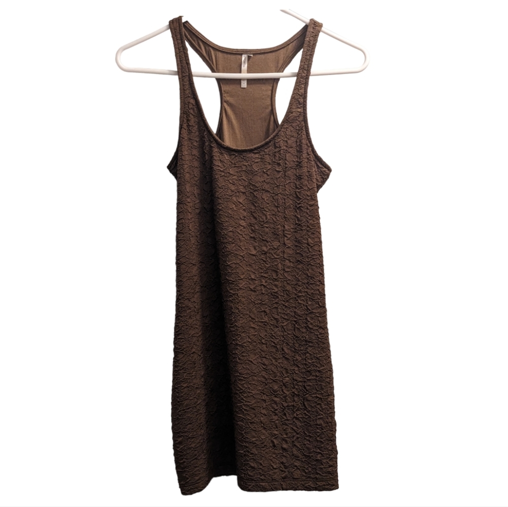 Arden B Brown Crinkled Tank Bodycon Dress M